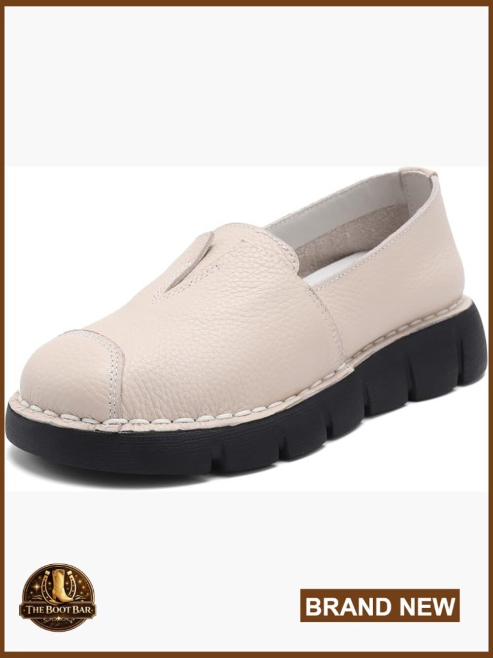 Genuine Leather Loafers - Chunky Sole Platform Shoes Slip-On Walking Flats